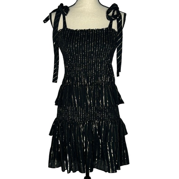 House Of Harlow 1960 Gold Striped Ruffle Dress - Picture 1 of 11